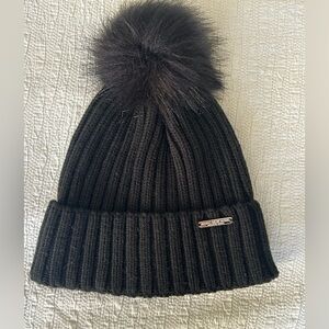 Marc New York- Black Ribbed Beanie with Pom Pom